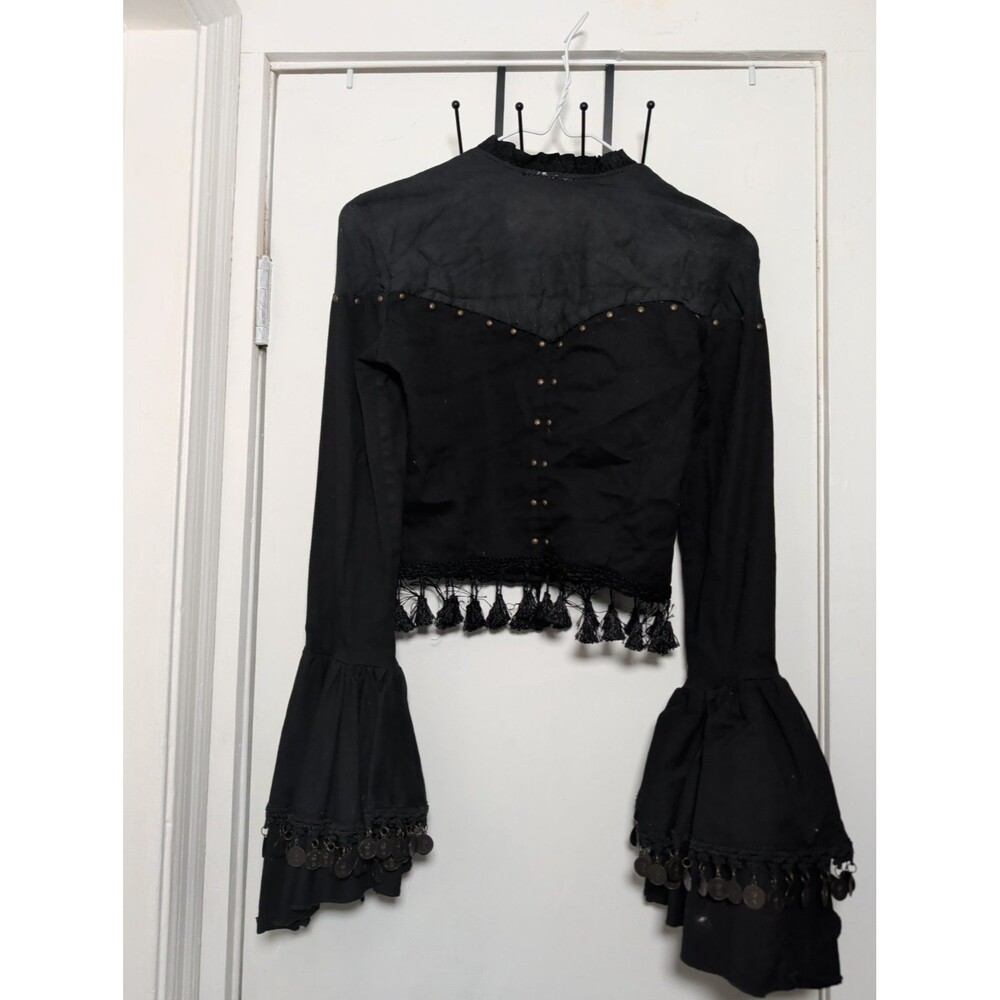 Rare Vintage Lip Service Goth Cropped Bell Sleeve Coin Tassel Top S PS114 - Picture 9 of 13